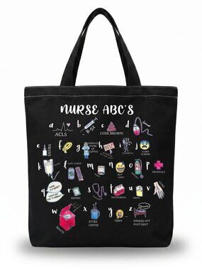 NIP Nurse ABCs Medical Alphabet Humor Graphic Canvas Shoulder Tote Bag 13"x16"